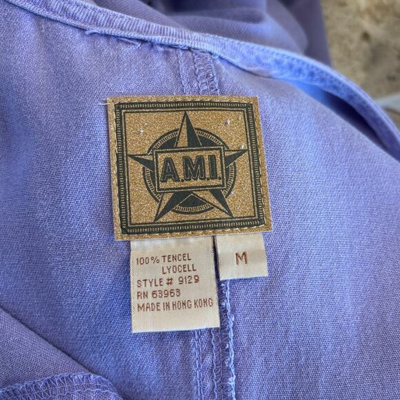 AMI Purple Maxi Shift Dress Sleeveless Pocket Tencel Pullover Button Size Medium - Picture 4 of 4